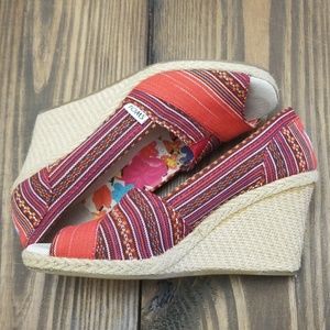 TOMS Peep Toe Boho Wedge Espadrilles Size 6.5
